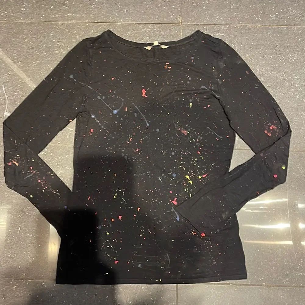 Upcycled Black xs RW&CO Neon Paint Splatter Longsleeve Tee